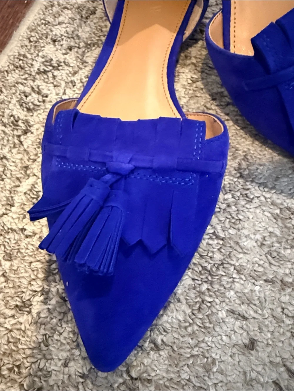 J. Crew Suede Pointed Tassel D'Orsay Flats in Cobalt Blue